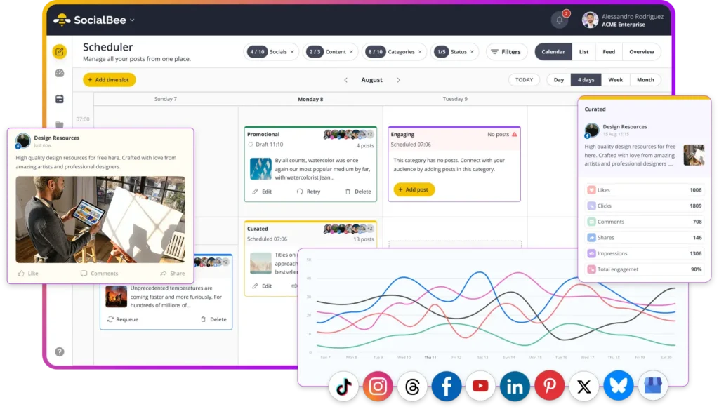 interfaz de SocialBee en español