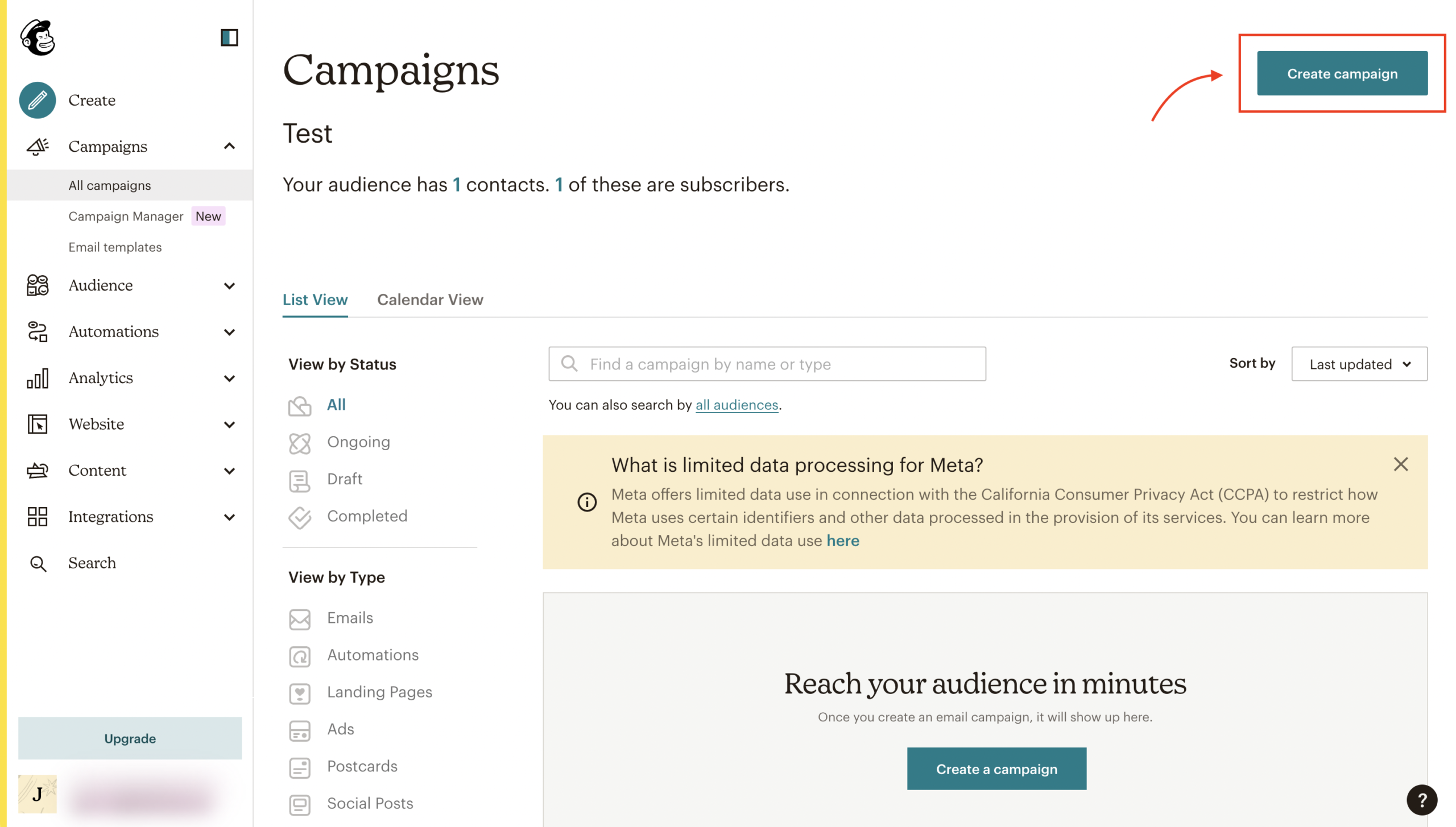 interfaz de Mailchimp en español