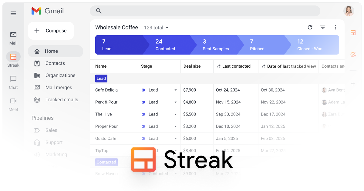 interfaz de Streak CRM en español