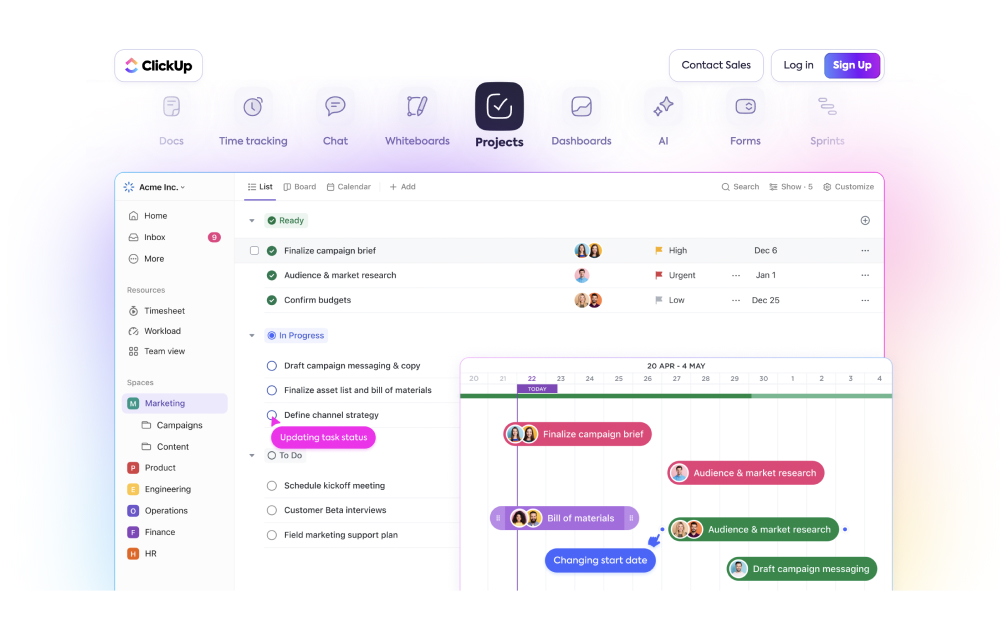 interfaz de ClickUp en español